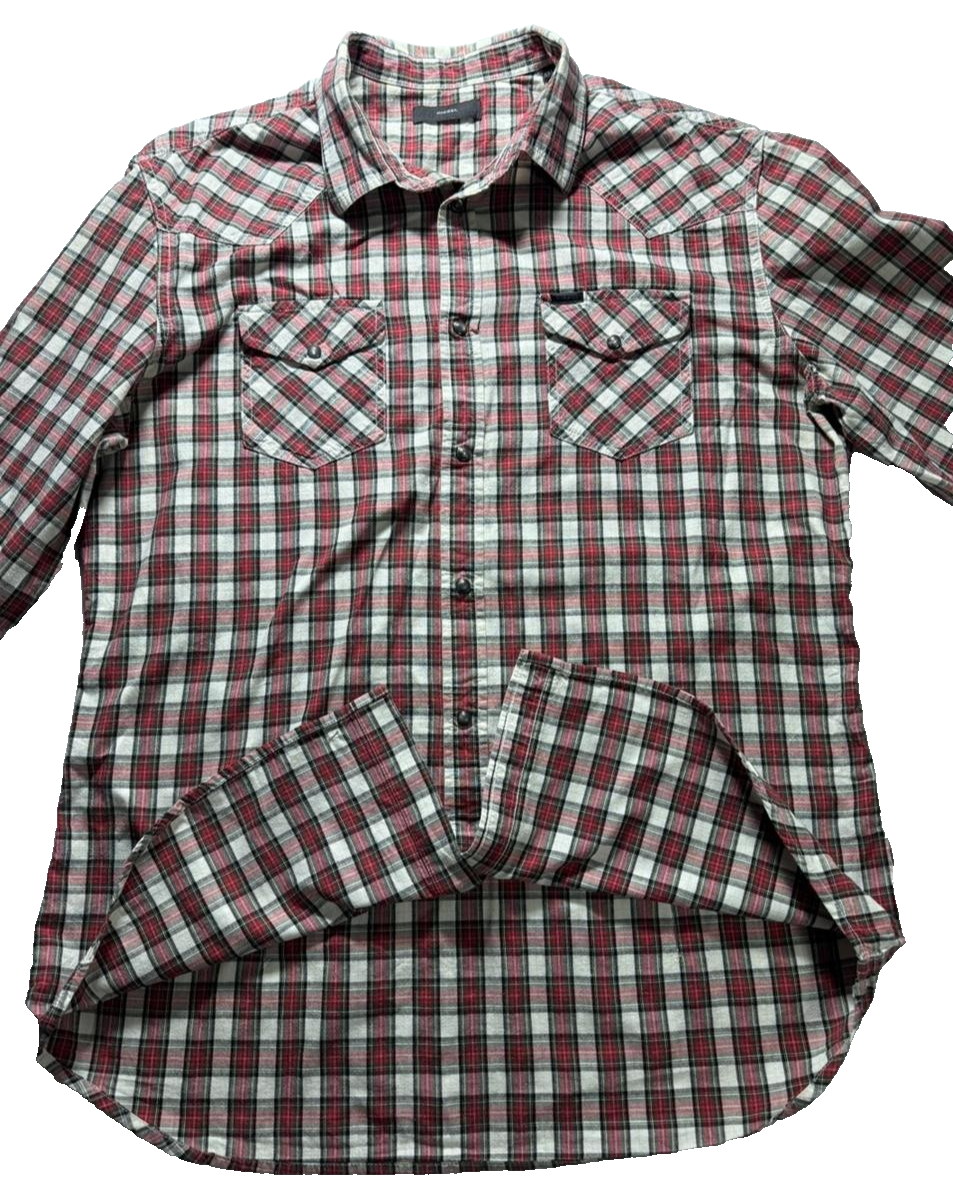 Diesel Men's Dress Shirts Camicia Plaids & Checks Tartan Red - Size M