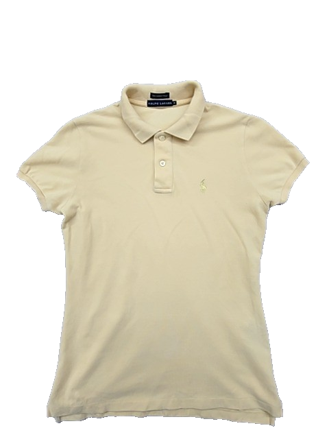RALPH LAUREN Women's Beige Skinny Polo Shirt Size M Cotton Embroidered Pony