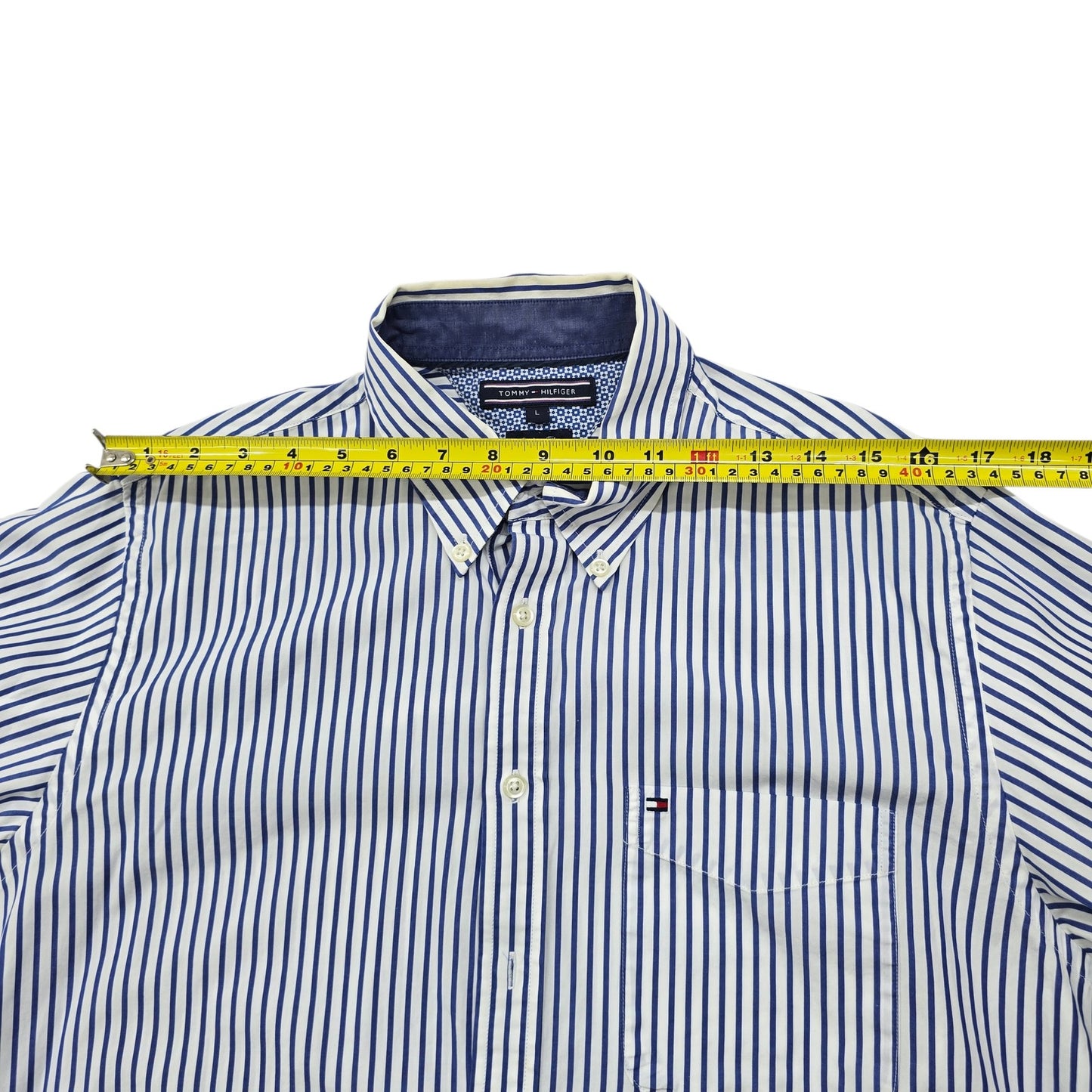 Tommy Hilfiger Men's Blue White Stripe Poplin Shirt Size L