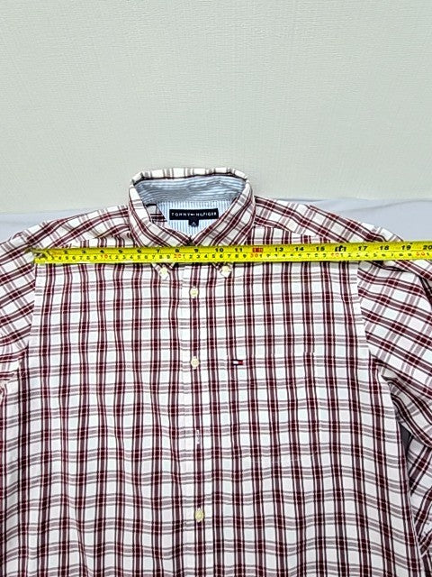 Tommy Hilfiger Men's Red White Plaid Long Sleeve Button-Down Shirt P/S