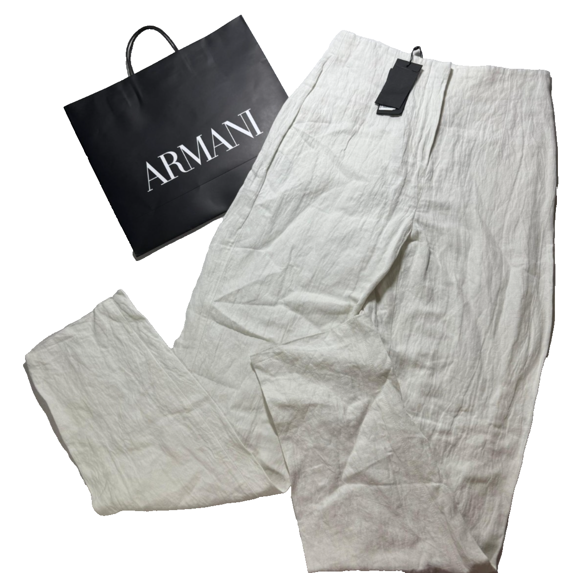 BNWT Giorgio Armani White Linen-Blend Wide-Leg Pants - Size 42