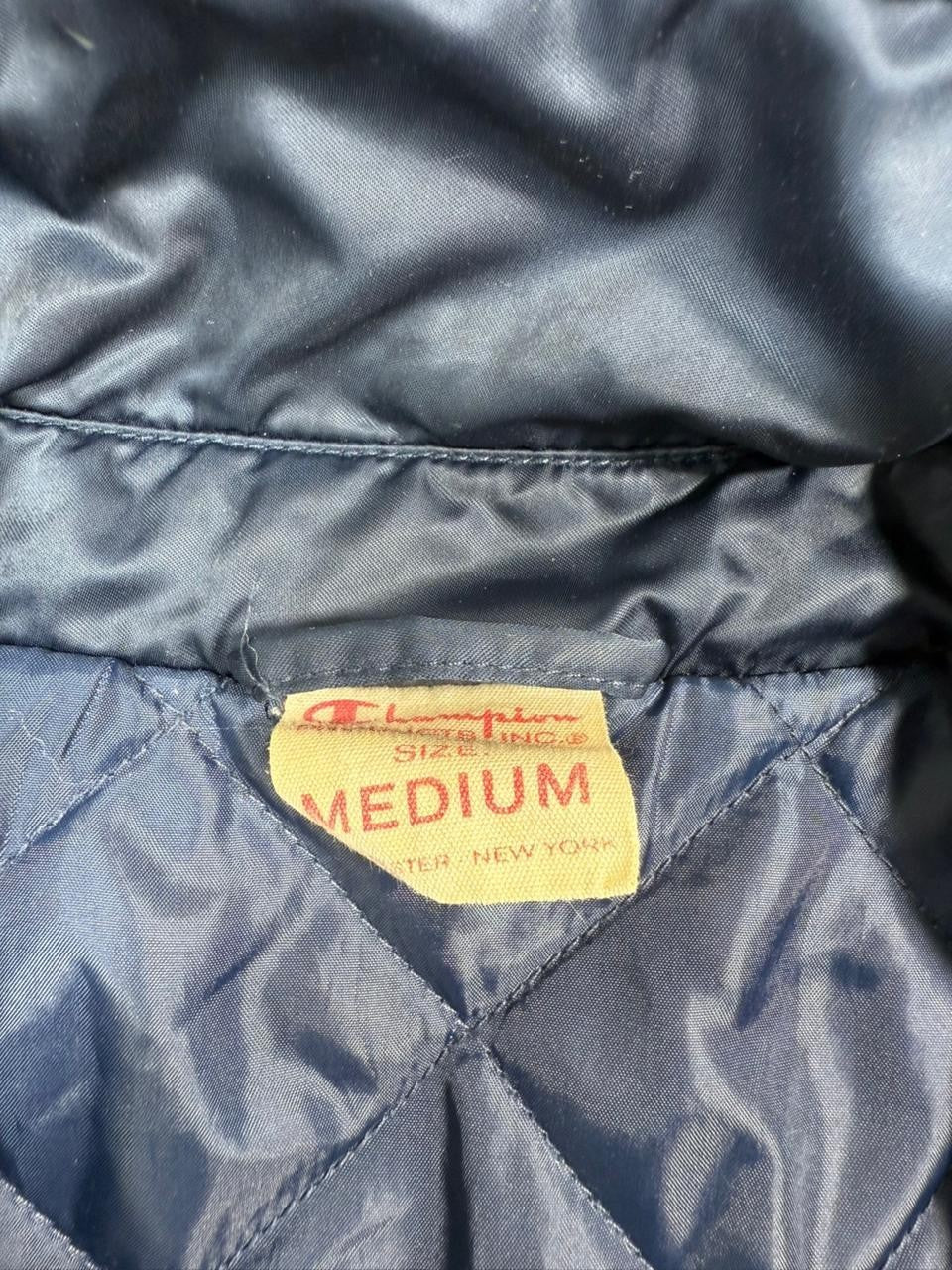 Champion Men's Navy Coach Jacket Logo Tape Sleeves Quilted Lining Size M