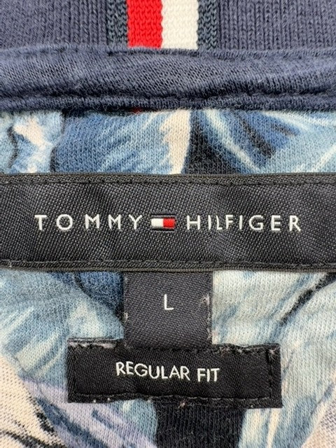 Tommy Hilfiger Men's Blue Palm Leaf Polo L Short Sleeve Cotton