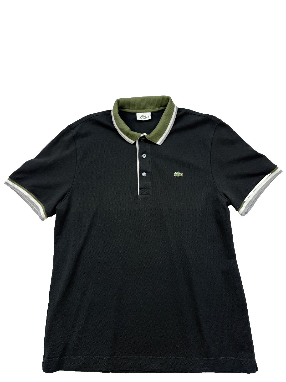 Lacoste Black Classic Fit Polo Sz 5 Short Sleeve Contrast Collar Croc Logo