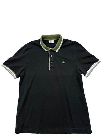 Lacoste Black Classic Fit Polo Sz 5 Short Sleeve Contrast Collar Croc Logo