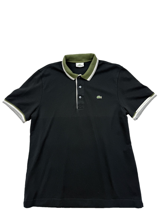 Lacoste Black Classic Fit Polo Sz 5 Short Sleeve Contrast Collar Croc Logo