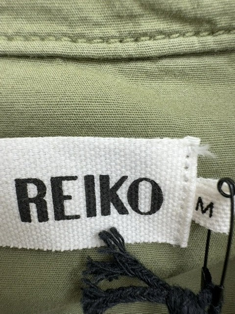 Reiko Green Worker Jumpsuit M Short Sleeve Cargo Pockets Cotton Spandex