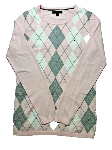 Tommy Hilfiger Women Argyle Long Sleeve Pullover Sweater.
