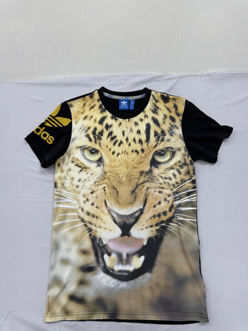 Adidas Leopard Print Black T-Shirt Sz S Short Sleeve Crewneck Unisex