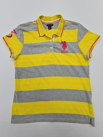 U.S. Polo Assn Boys Yellow Gray Striped Polo Shirt XL Button Front