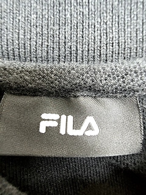 Fila Men's Black Long Sleeve Polo Shirt Size L Yellow Trim Cotton