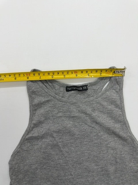 Terranova Girls Gray Crop Tank Top XS Striped Text Band Jersey Casual BNWT
