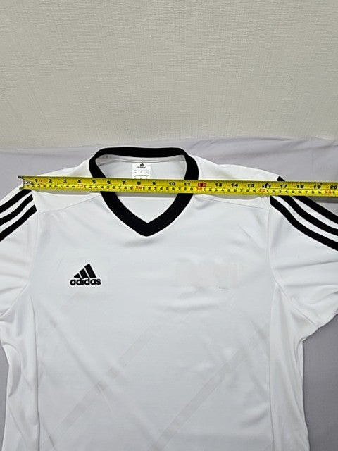Adidas Unisex White Striped Soccer Jersey V-Neck Short Sleeve Size M