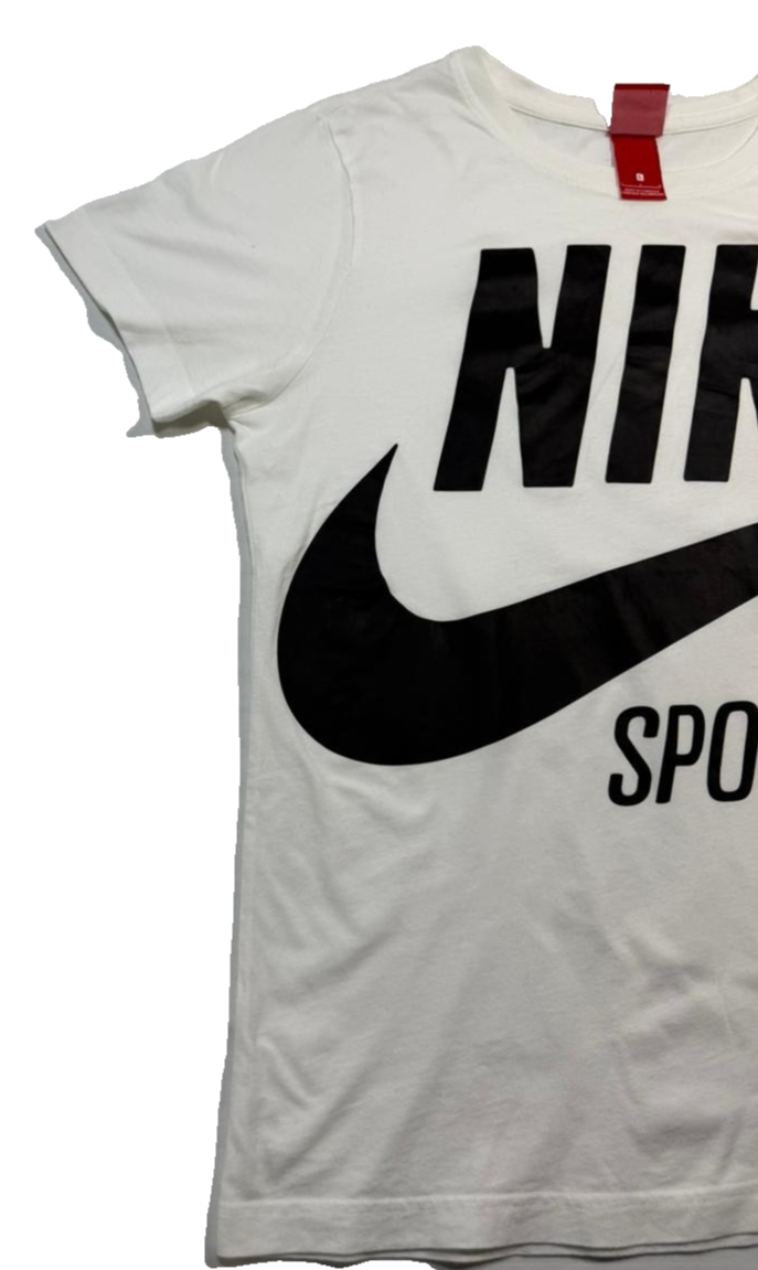Nike Sportswear Unisex White Graphic T-Shirt Oversized Black Swoosh Logo Size L