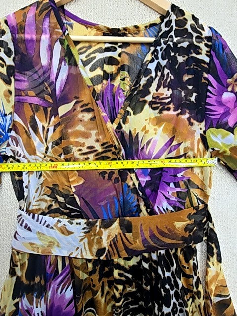 Spy Zone Exchange Maxi Dress M Floral Animal Print Chiffon Vintage