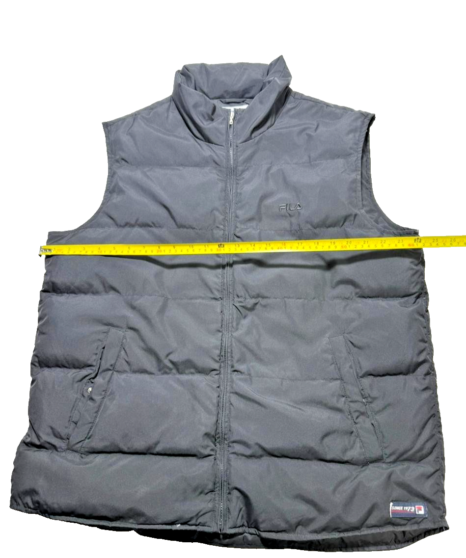 Fila - Sleeveless Full Zip Up Puffer Vest Jacket Black - XL