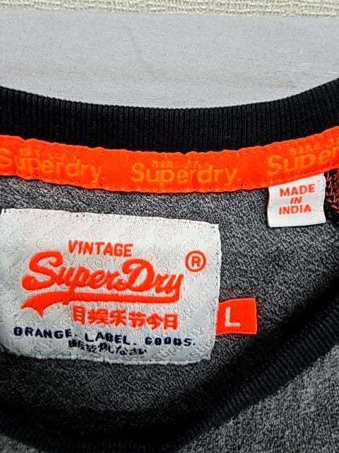 Superdry Vintage Logo Raglan T-Shirt L Grit Grey/Black Cotton 2014