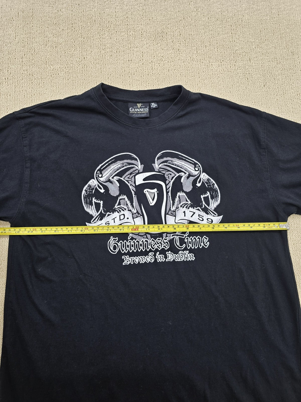 Guinness Men's XL Black T-Shirt 100% Cotton Short Sleeve