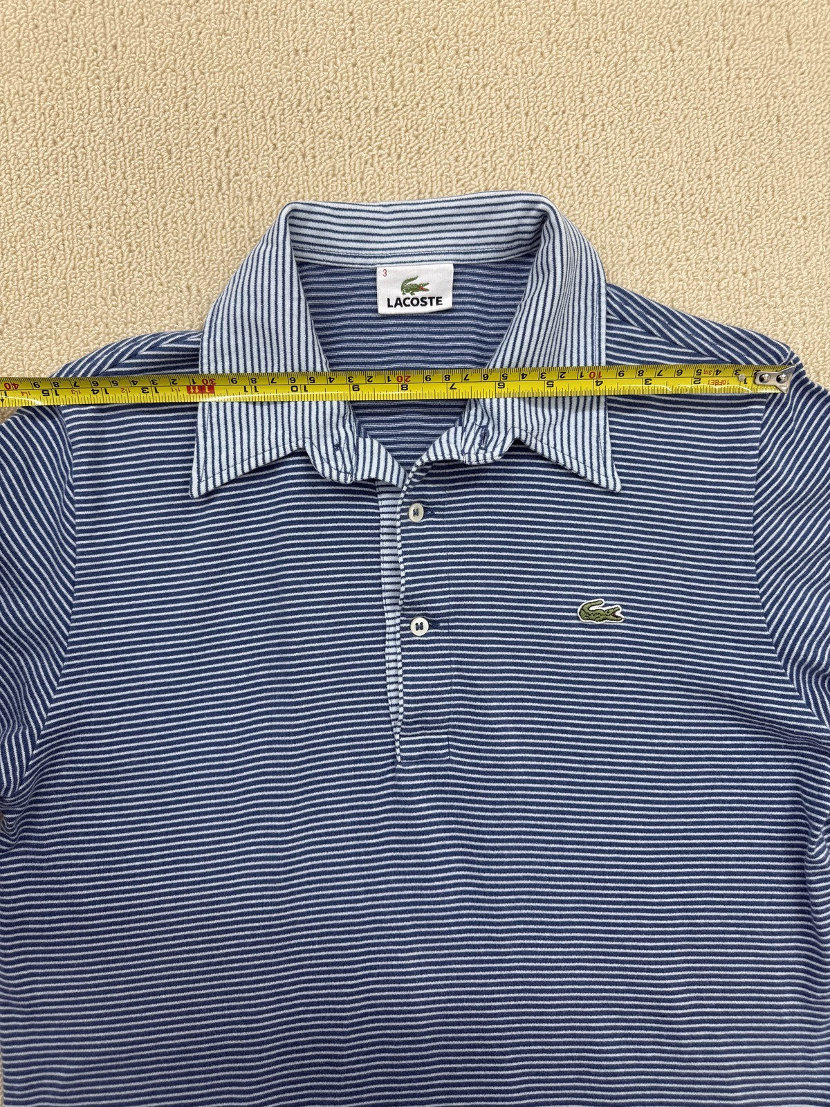 Lacoste Men's Blue White Striped Polo Sz 3 Vintage Japan Cotton DH0435