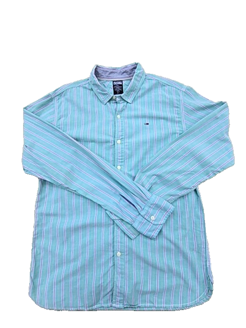Tommy Hilfiger Denim Men's Medium Teal Stripe Long Sleeve Shirt