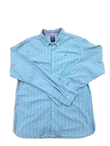 Tommy Hilfiger Denim Men's Medium Teal Stripe Long Sleeve Shirt