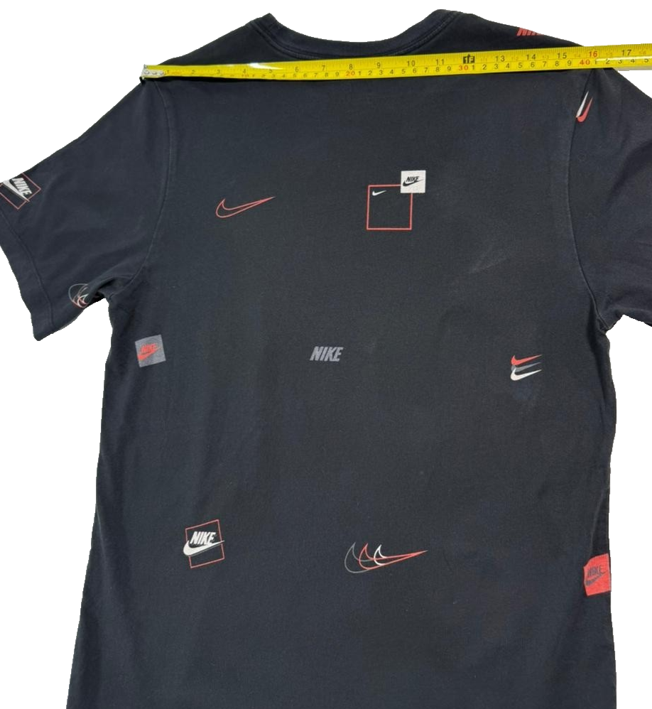 Nike Black All Over Print T-Shirt Swoosh Logo Graphic Unisex Size XS