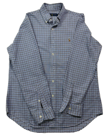 Polo Ralph Lauren Men's Blue And White Checked Cotton Oxford Button-Down Shirt