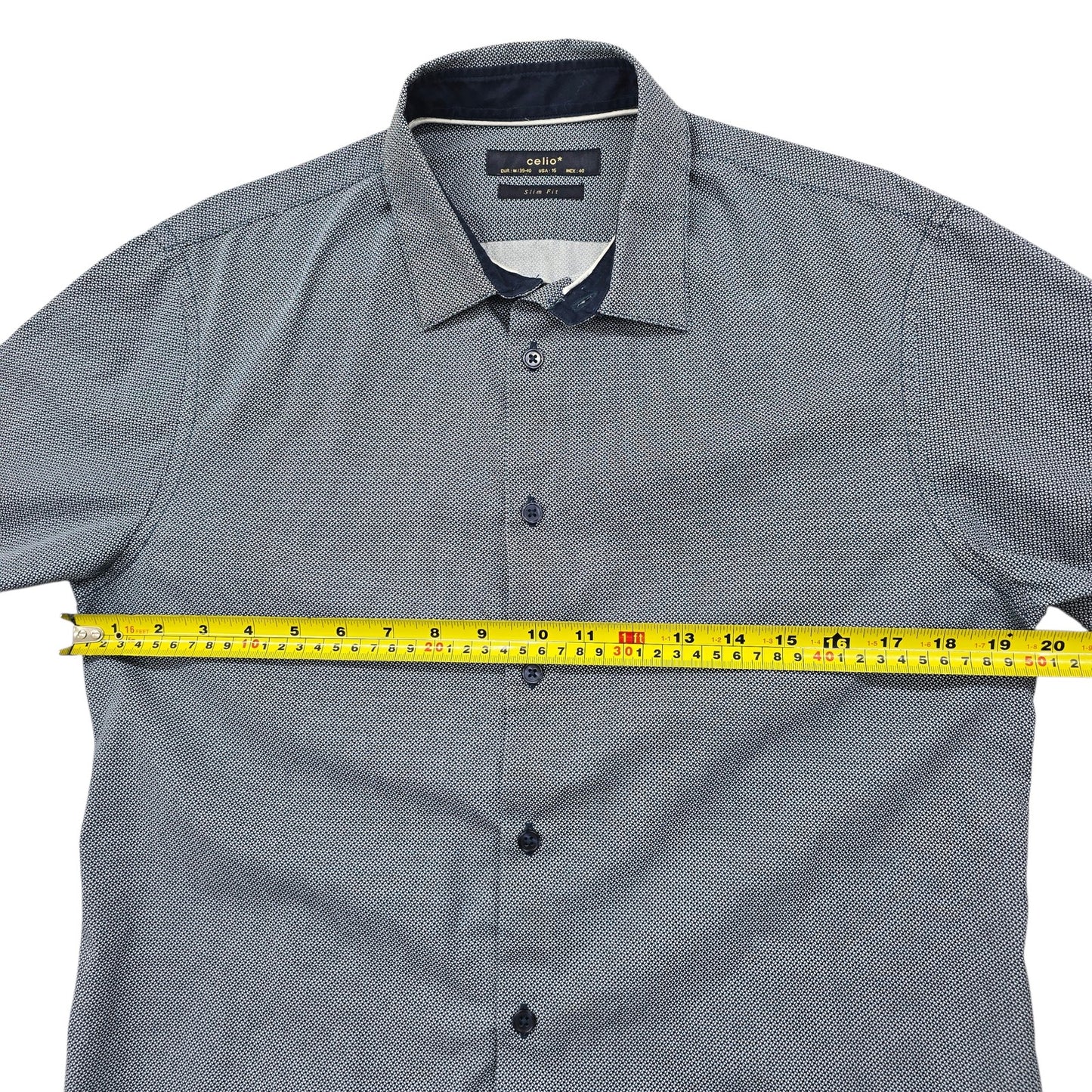 Celio Light Blue Slim Fit Dress Shirt Size 15 Micro Dot N15[1][2]