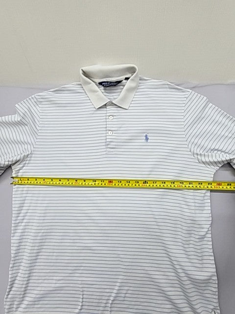 Polo Ralph Lauren Men's White Blue Stripe Golf Polo Shirt Size L