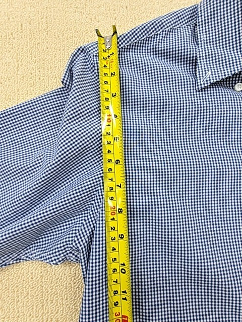 Tommy Hilfiger Men's Blue Gingham Long Sleeve Cotton Shirt Custom Fit Logo