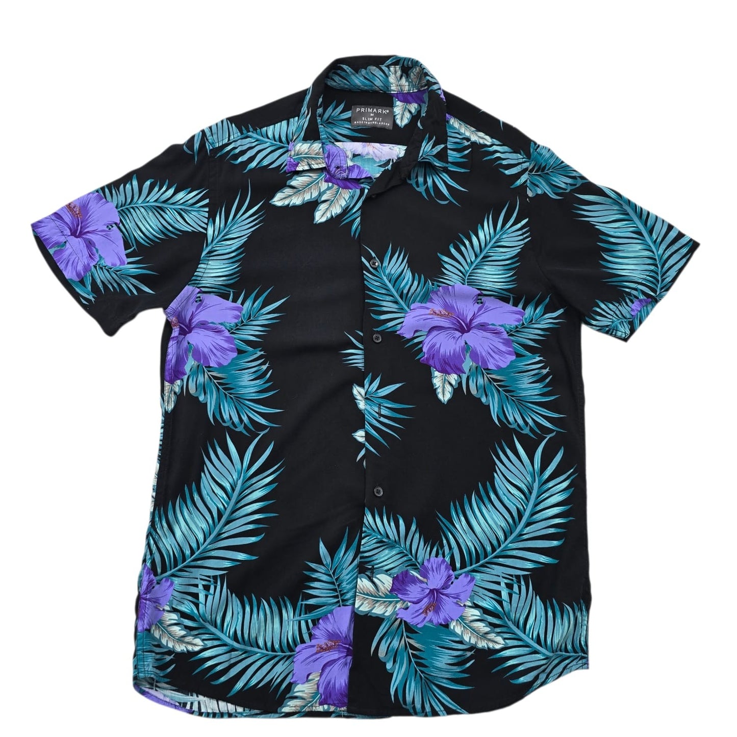 Primark Men's Black Tropical Floral Slim Fit Shirt Size M