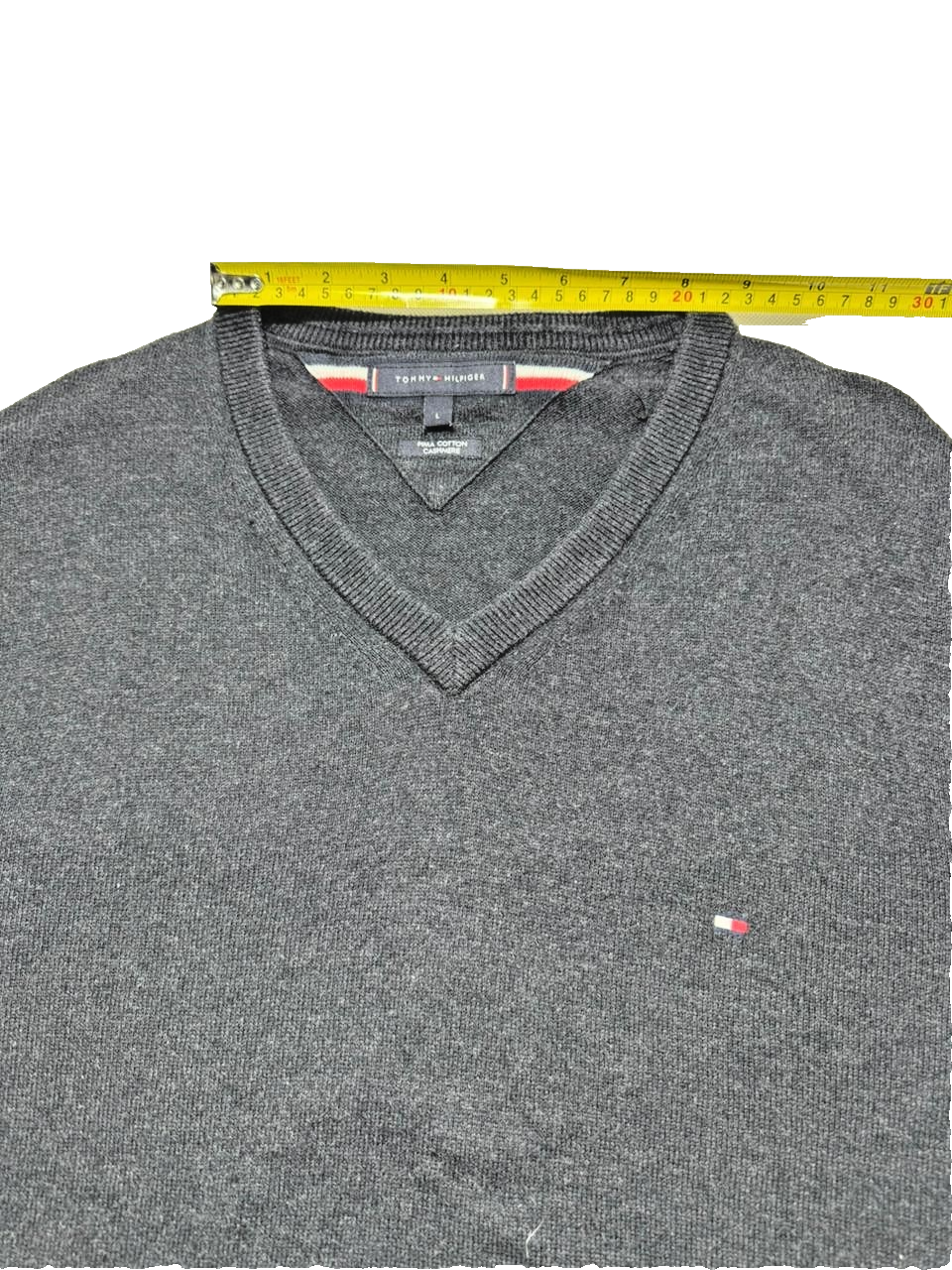 Tommy Hilfiger V-Neck Sweater Men's Large Dark Blue | Pima Cotton Cashmere