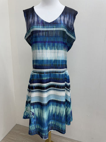 Desigual Women's XL A-Line Striped Sleeveless Knee Dress Navy Teal