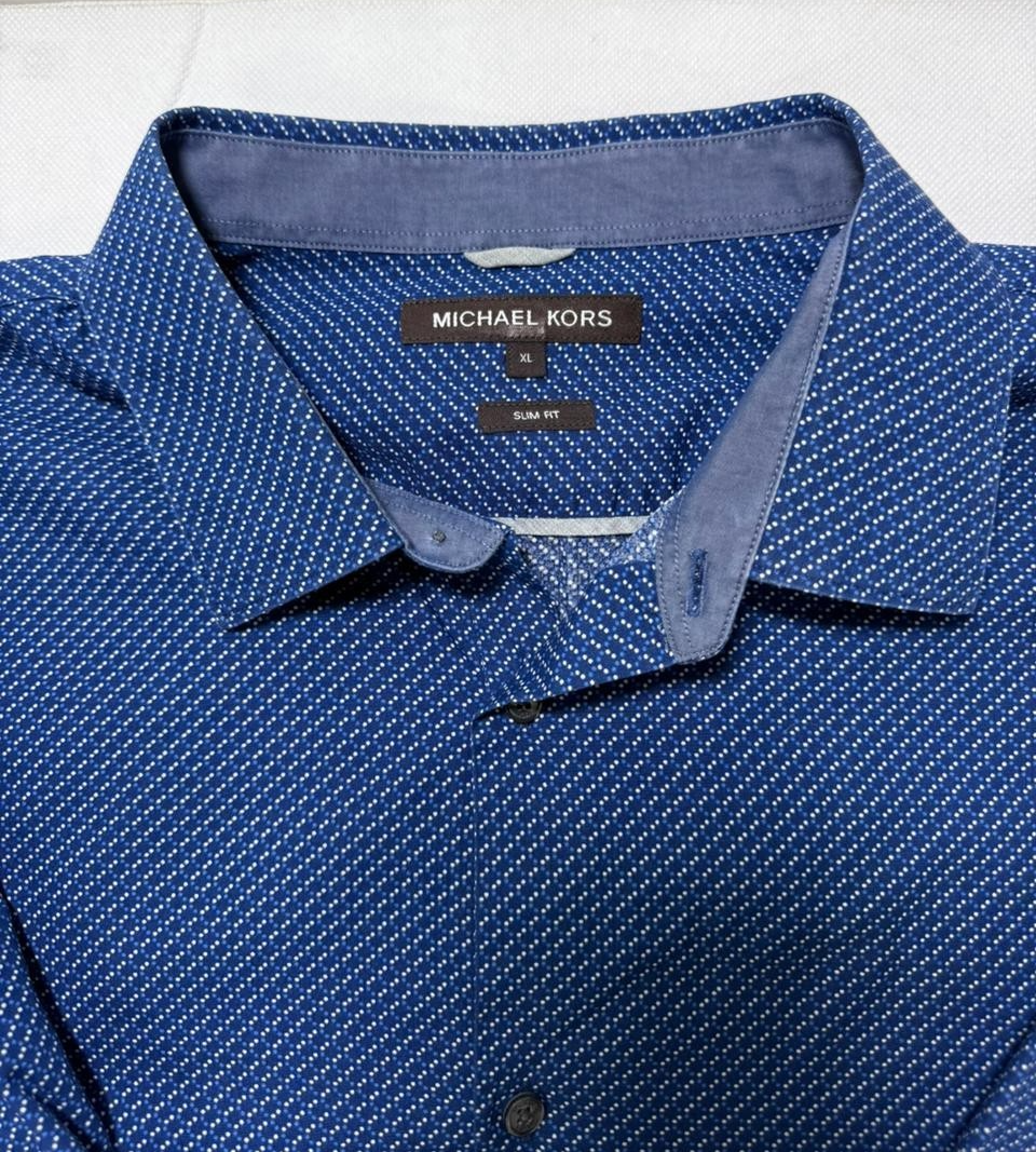 Michael Kors Men's Blue Dress Shirt XL Slim Fit Long Sleeve 100% Cotton Casual