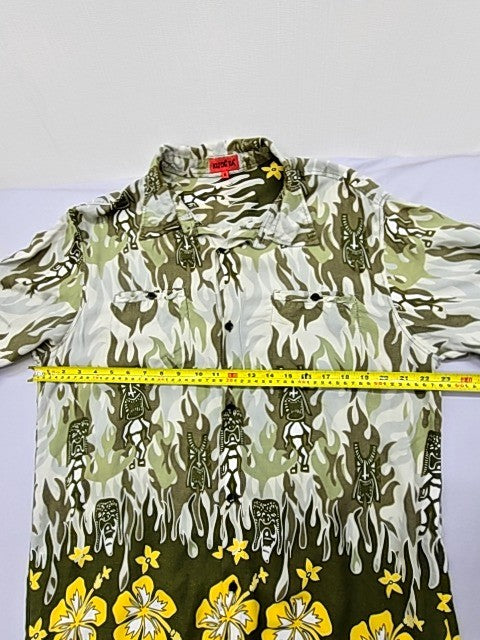 Kudeta Unisex Camo Green Hawaiian Shirt Size 3 Short Sleeve Rayon