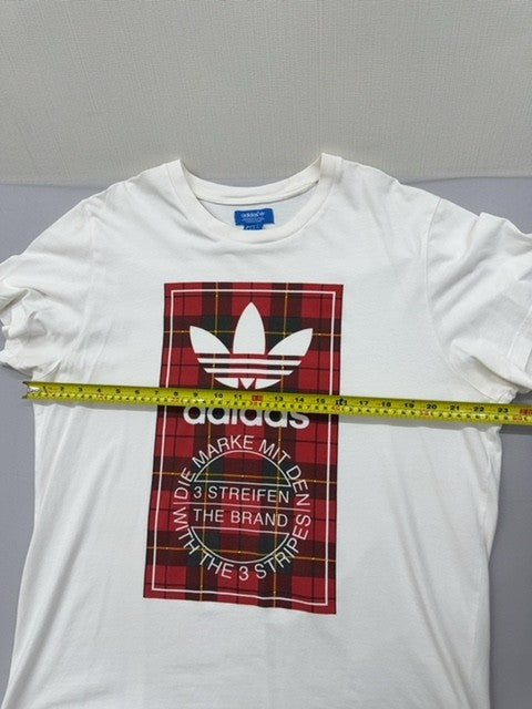 Adidas Women's XL White Plaid Graphic T-Shirt Cotton Short Sleeve