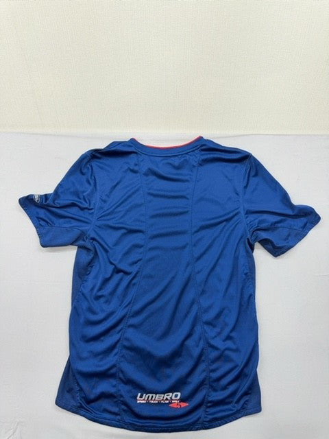Umbro Blue Soccer Jersey L Short Sleeve V-Neck Red Trim Unisex Adult