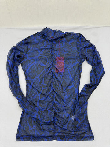 Hugo Boss Blue Snakeskin Mesh Long Sleeve Blouse S Women