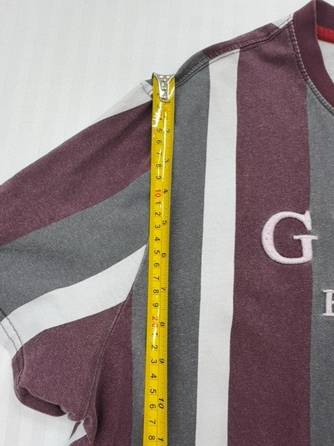 Guess Boys XL Burgundy Gray White Striped Logo Graphic T-Shirt