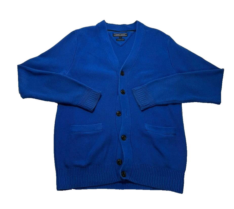 Tommy Hilfiger Men's Premium Cotton Blue Cardigan Size S Knit Sweater