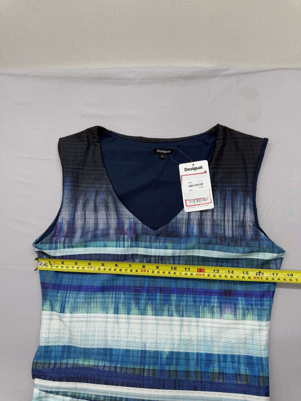 Desigual Women's XL A-Line Striped Sleeveless Knee Dress Navy Teal