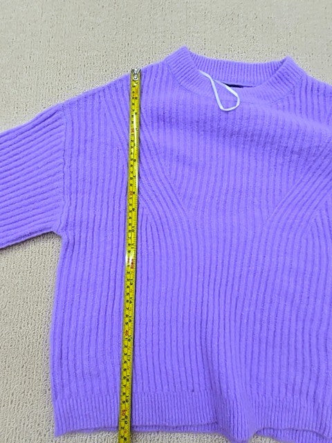 Pieces XS Women's Purple Ribbed Knit Crew Balloon Sleeve Sweater