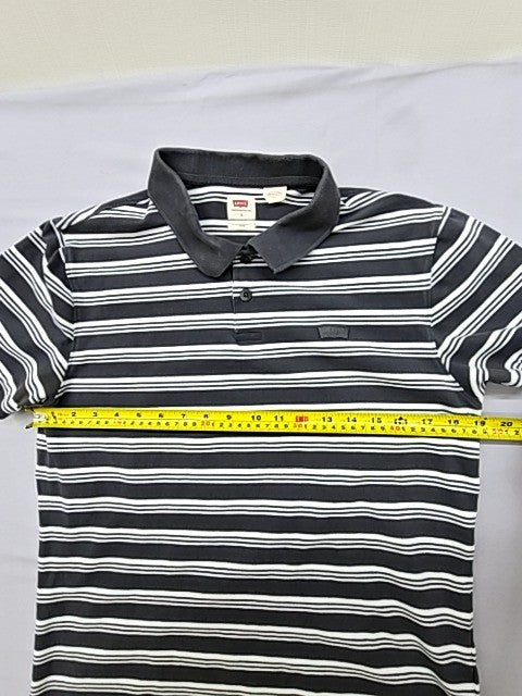 Levi's Men's Black White Striped Slim Fit Polo Shirt Size L Cotton