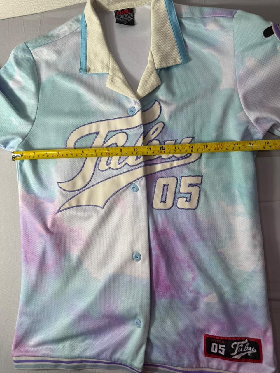 FUBU Button Up Baseball Jersey Shirt Men's Size S Pastel Tie Dye