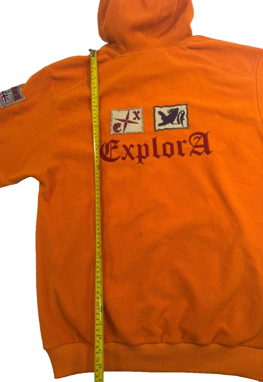 Explora Men's Orange Fleece Hoodie Quarter Zip Pullover Embroidered Patch XL