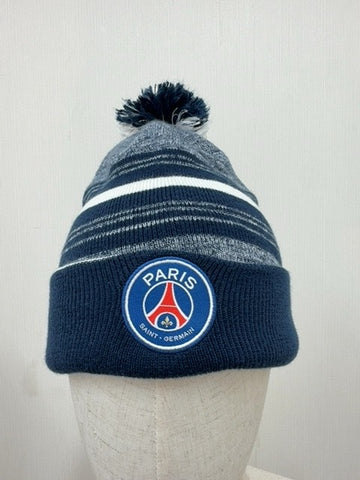 Nike Unisex Navy Pom Beanie One Size Knit Striped Cuff Logo