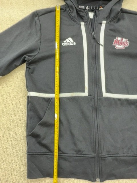 Adidas Men's Grey Climalite Hoodie Size M Zipper White Stripes