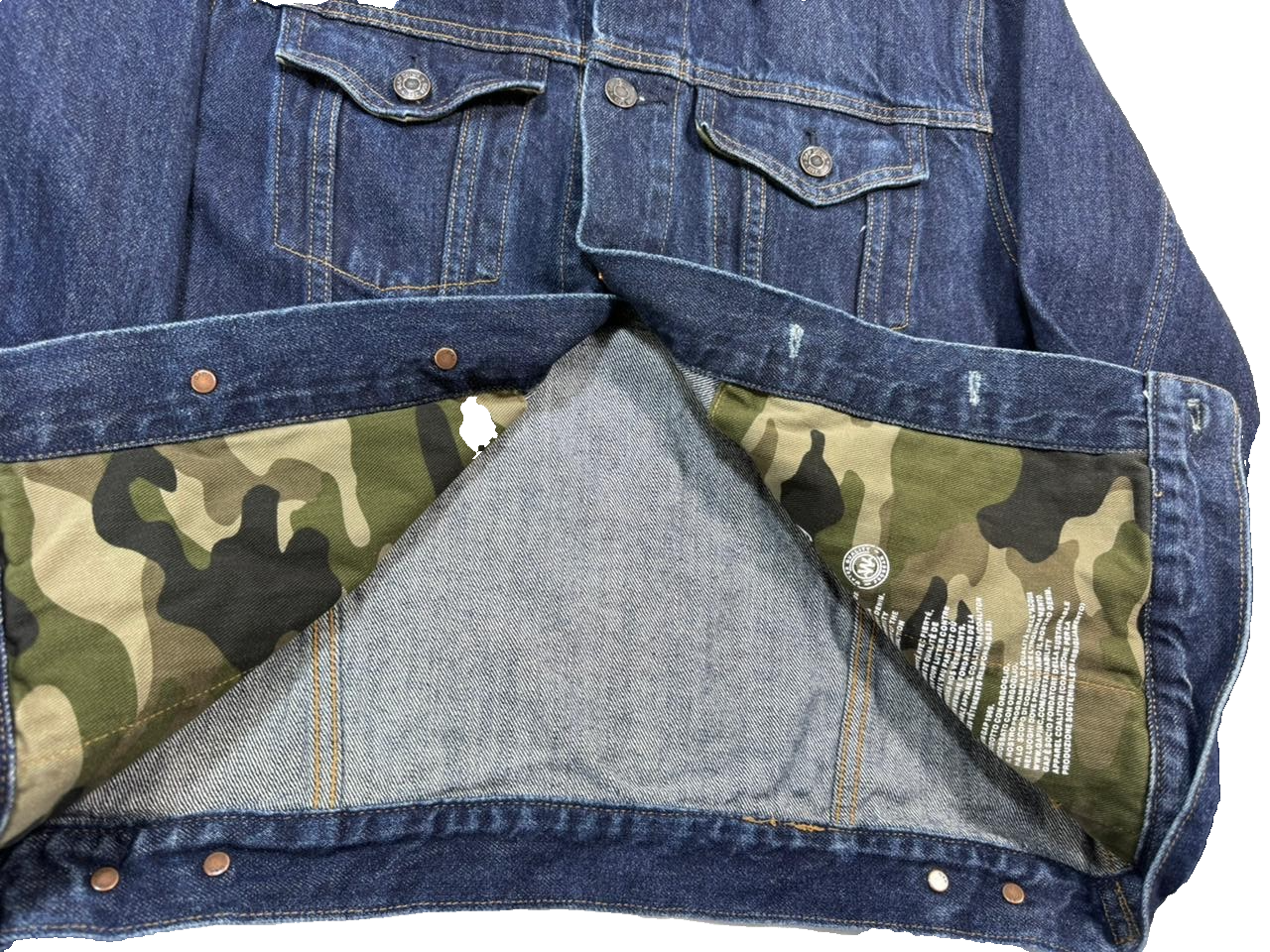 Gap 1969 Men's Dark Wash Denim Jacket Camouflage Camo Liner Trucker Style Size M