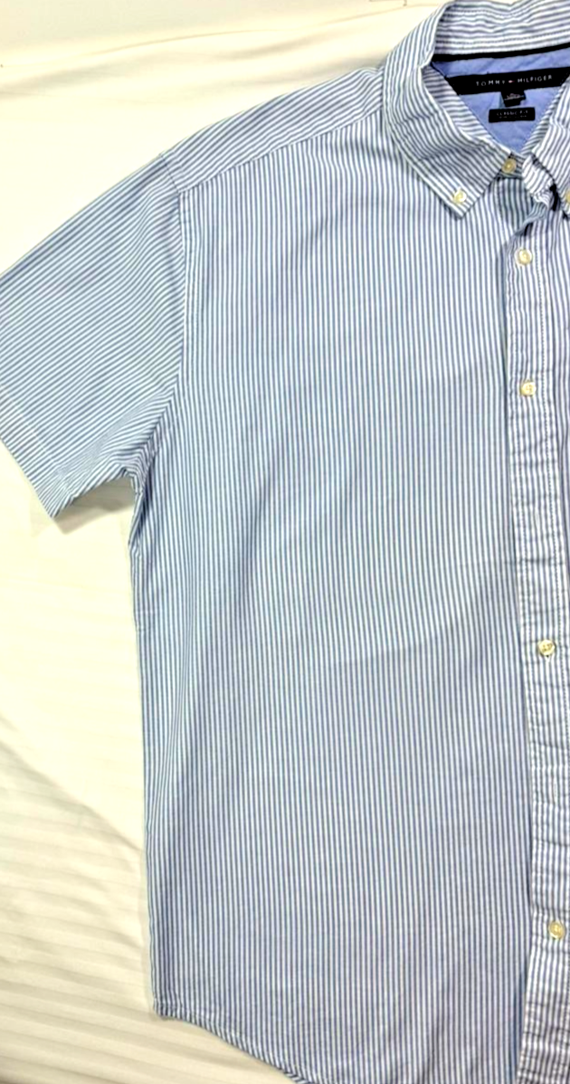 Tommy Hilfiger Men's Regular Fit Stripe Oxford Shirt In Blue And White - Size XL