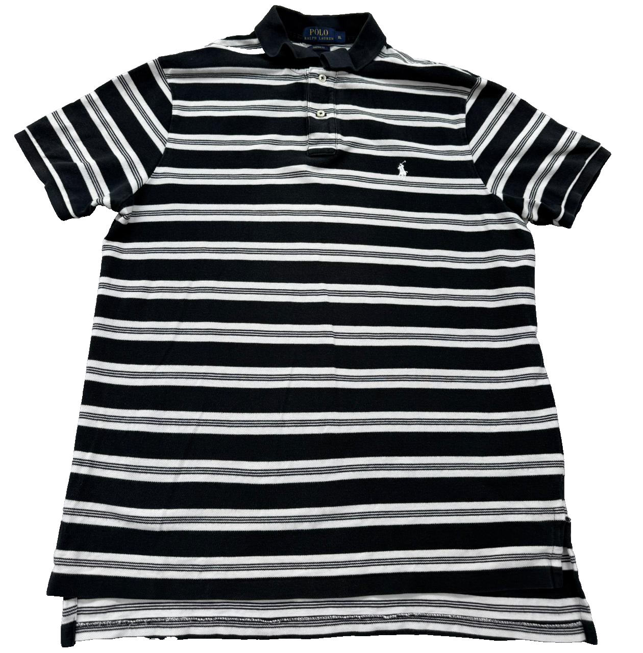 Polo Ralph Lauren Custom Fit Striped Polo Shirt XL Black White
